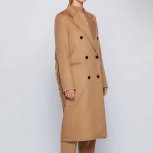 Hugo Boss Long-Line Coat in Virgin Wool with Fringe Detailing